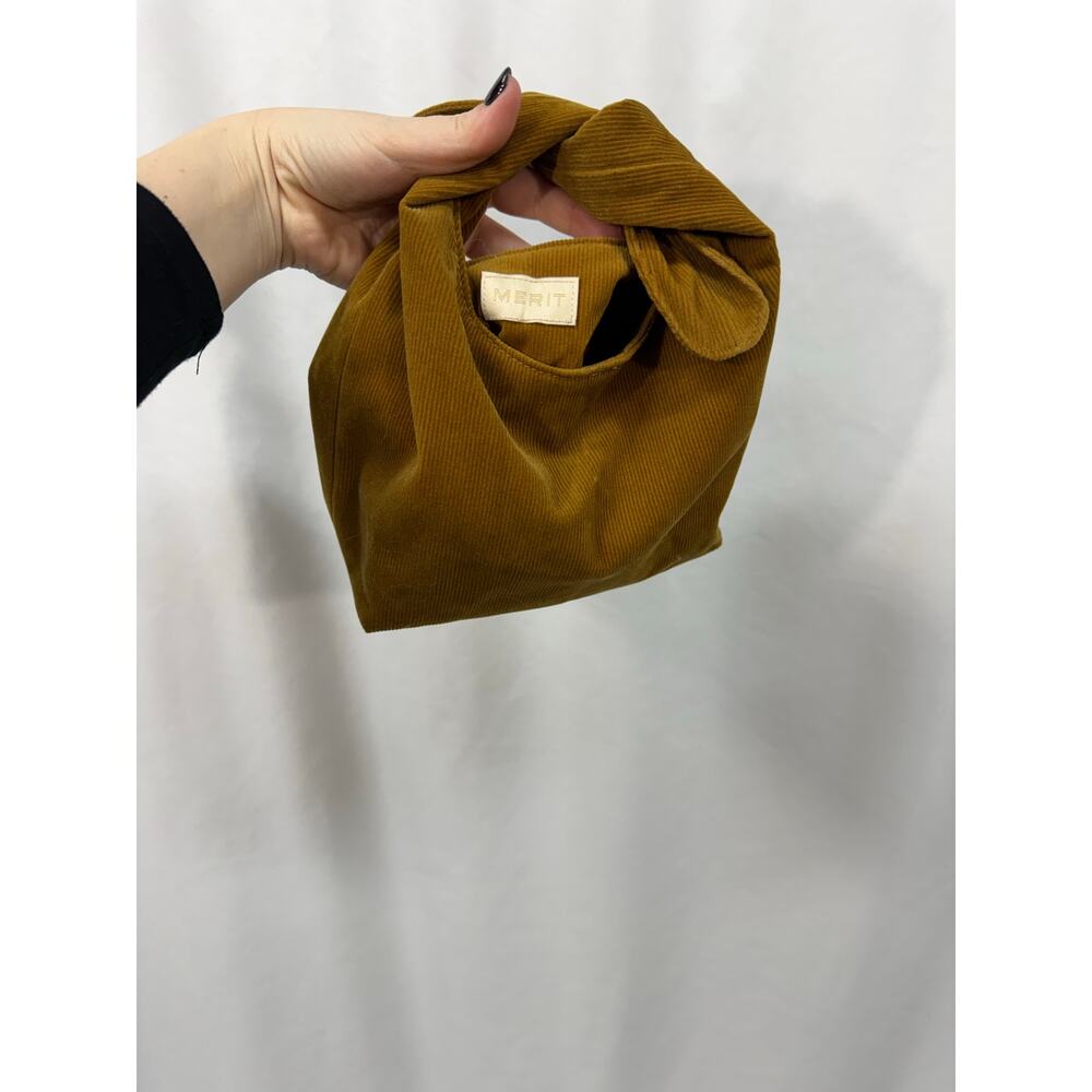 Merit Beauty The Signature Bag Brown Tan Corduroy Makeup Bag Purse - Picture 2 of 4